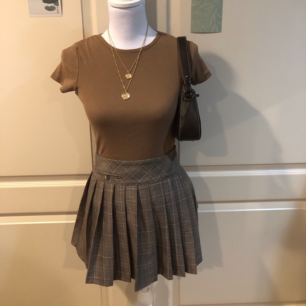 Zara Brown Plaid Pleated Skirt - Picture 1 of 5